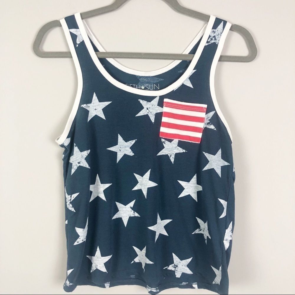 FIFTH SUN | American Flag Tank Top Navy Blue, Red & White Women’s Size Small